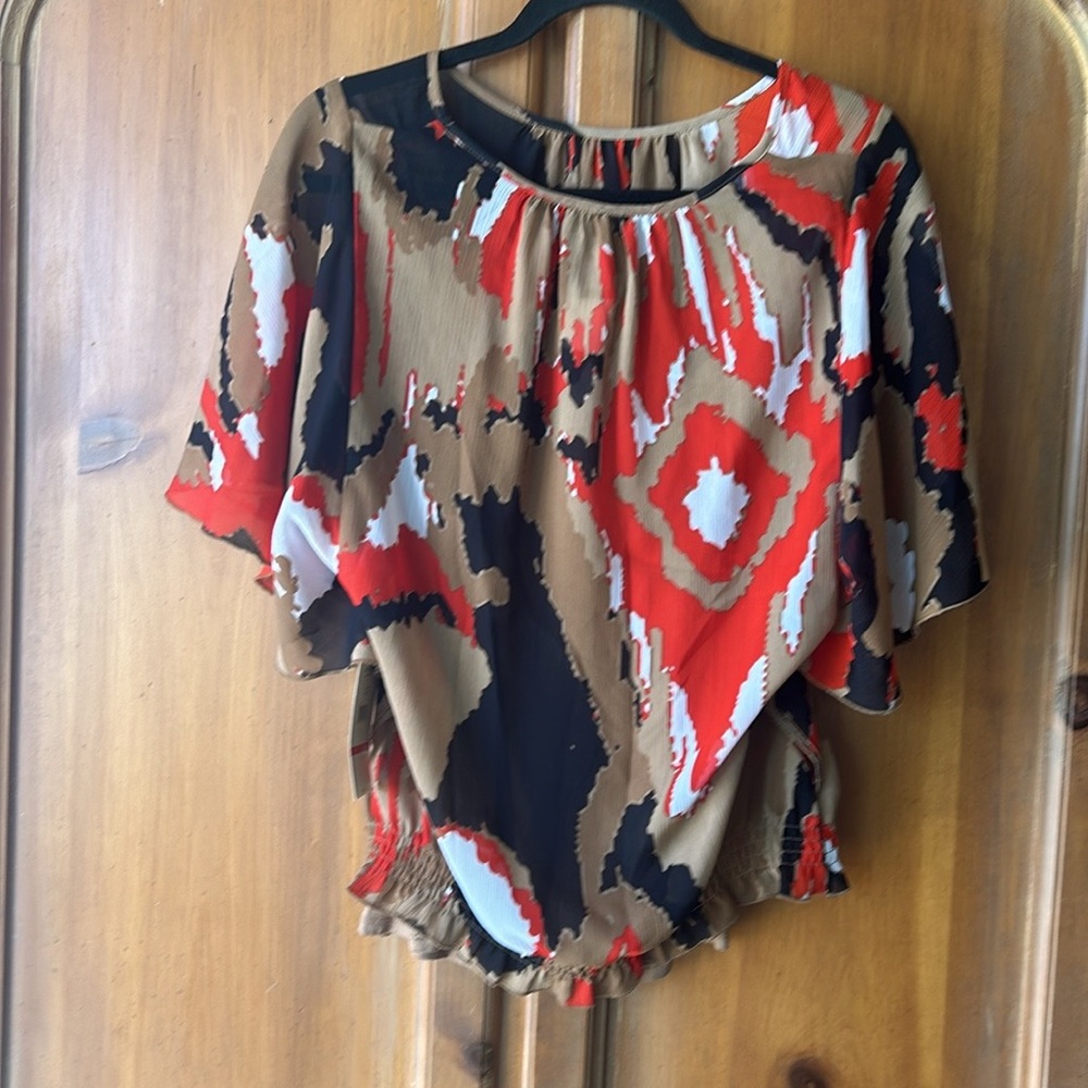 Brown and Red Print Top